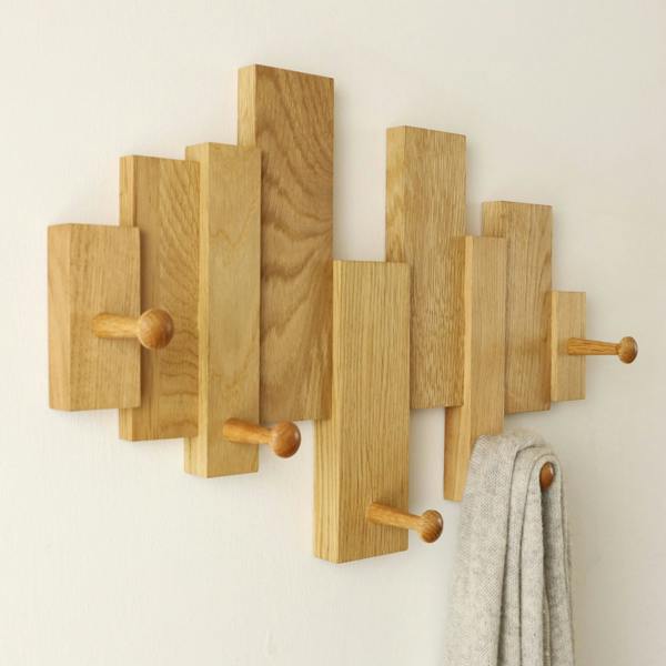MijMoj Design Solid Oak Blocks Coat Rack - Shaker Pegs