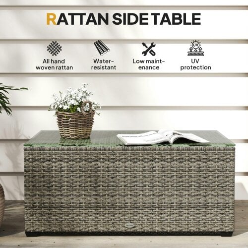 Wyld Haus Livatoli Dark Grey Rattan Rectangular Glass Top Side Table