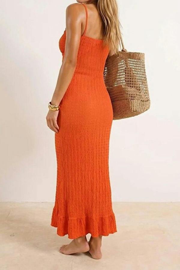 WOVCOR Knitted Maxi Ruffled Beach Dress
