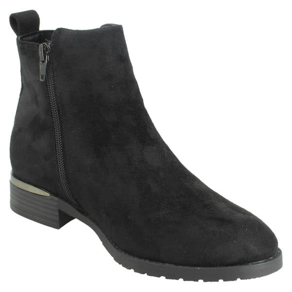 Spot On Ladies Spot On Low Heel Wide Fit Elastic Gussest Zip Ankle Boots F51195