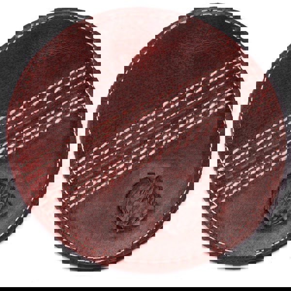 CRICKET-GIFTS - Buffalo Leather Coaster | White Cricket Ball Stitching