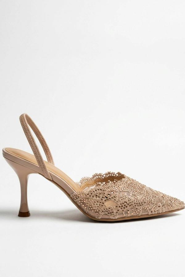 ikrush Genevieve Embellished Lace Mesh Pointed Heels