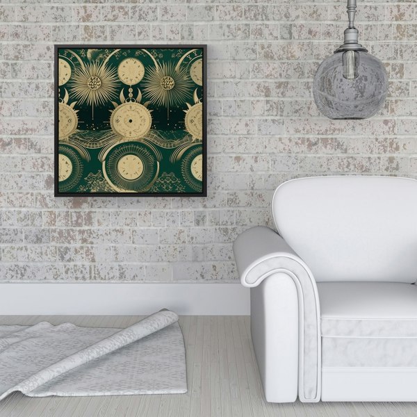 Warren Reed Green Moon and Sun Abstract Pattern Framed Canvas