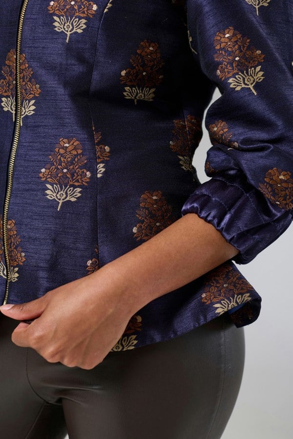 Isha's Timeless collection Auburn Embroidered Raw Silk Fitted Jacket Blouse