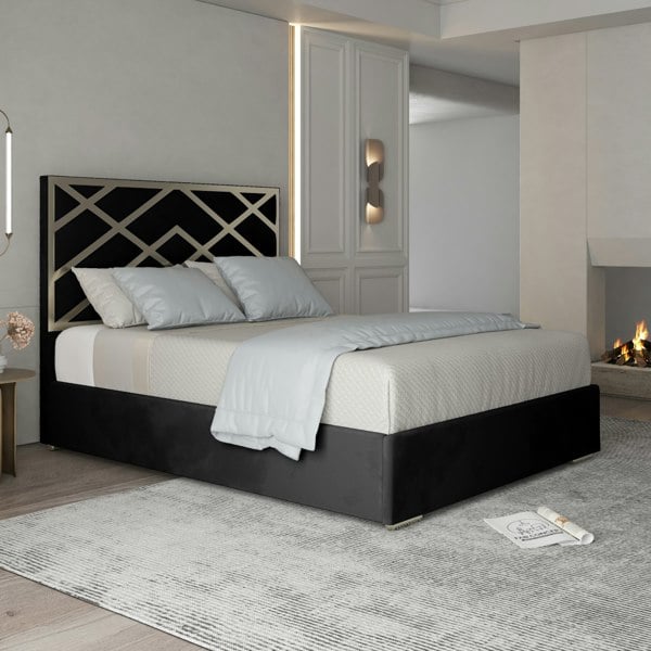 Casa Magna Mayfair Upholstered Soft Velvet Metal Bed Frame - Black