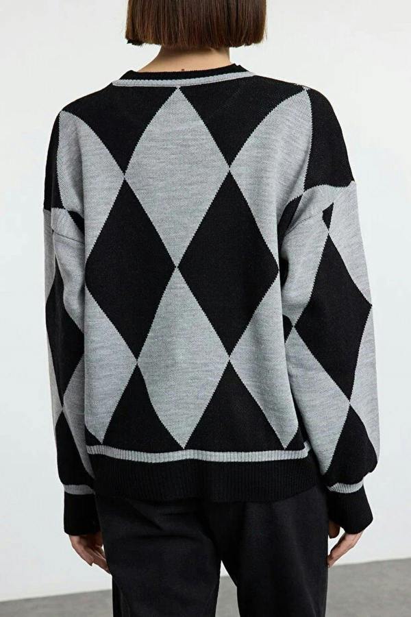 WOVCOR Patterned Crew Neck Knit Sweater
