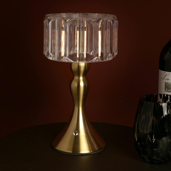 Hestia Crystal Effect USB Touch Table Lamp with Curved Bronze Base