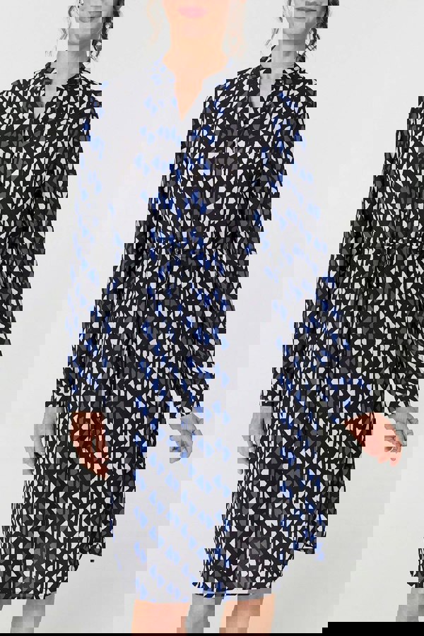 Blue | Geo Print Tie Waist Knee Length Dress
