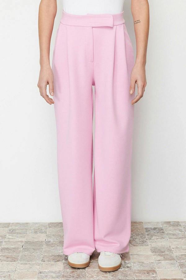 WOVCOR High Waist Pleated Wide Leg Trousers with Velcro Closure