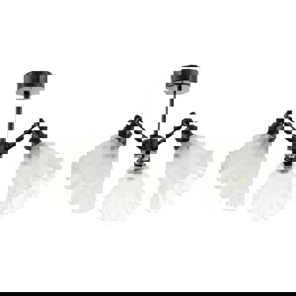 Traditional Black Ceiling Light with Frosted Scallop Glass Shades Image 1