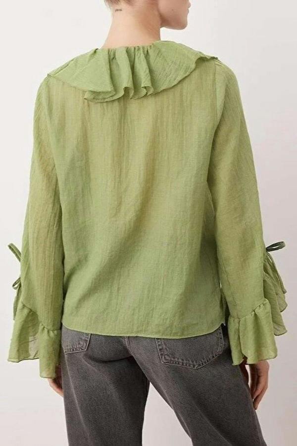WOVCOR Ruffled Boho Long-Sleeve Woven Blouse
