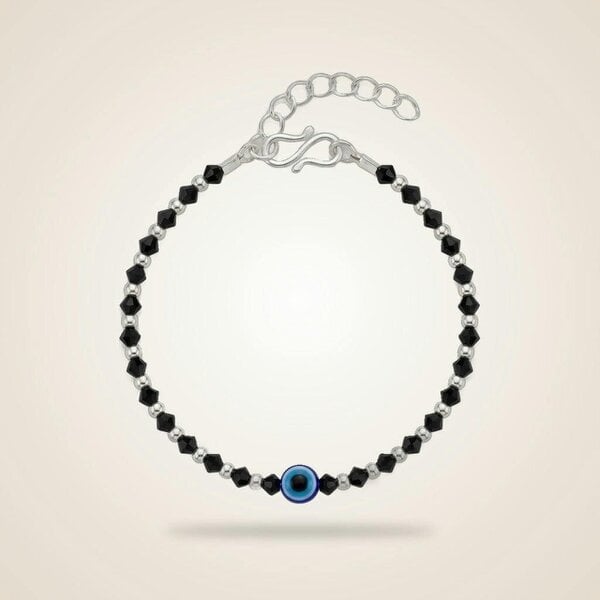 The Colourful Aura Baby/Kids Evil Eye Nazaria Black & Silver Bracelet/Anklet