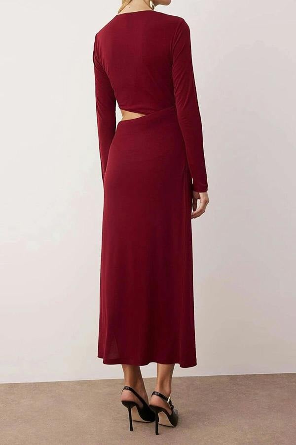 WOVCOR Knitted Dress with Accessories and Waist Cut-Out Detail