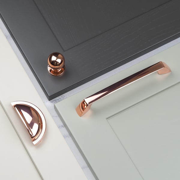 Handle & Home Rose Gold Copper Coordinating Tapered Handle, Cup Handle, and Coordinating Knob