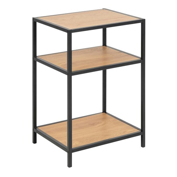 Furniture To Go Seaford Black Metal Bedside Table with 2 Oak Shelves