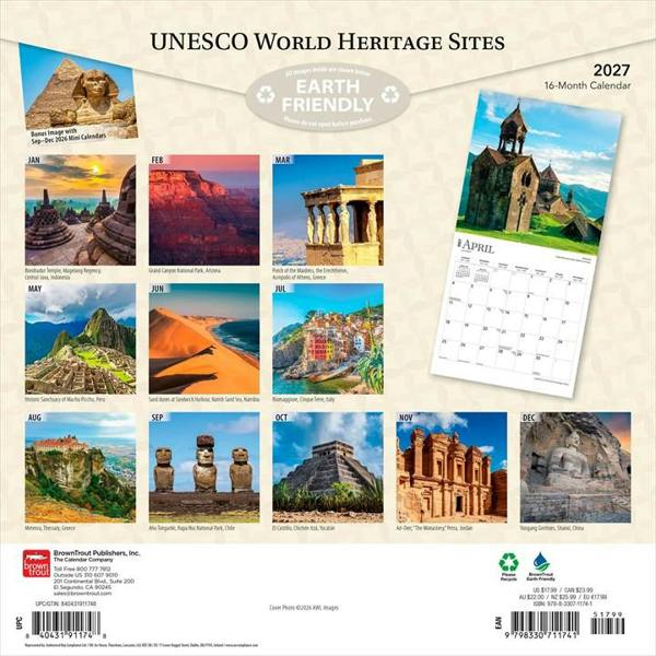 UNESCO World Heritage Sites Calendar 2027, Wall Calendars, Month To View, Travel, Gift
