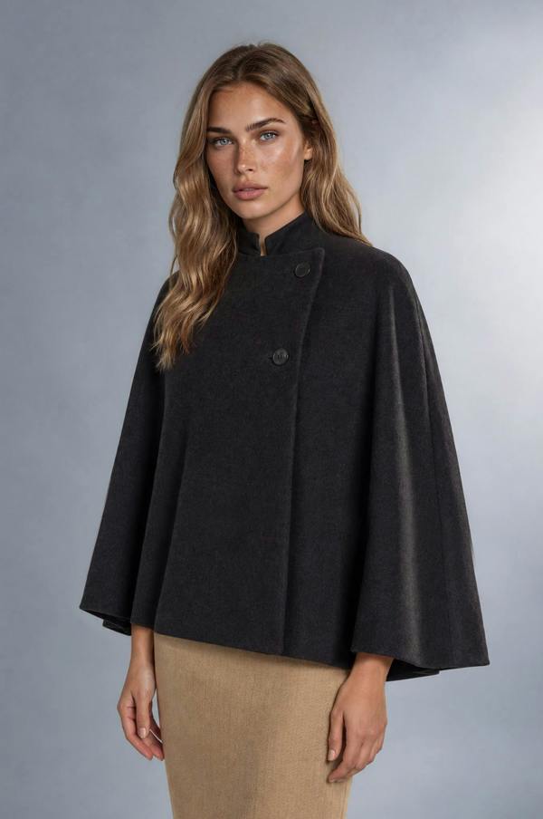 Myles Anthony Wool & Silk Charcoal Cape