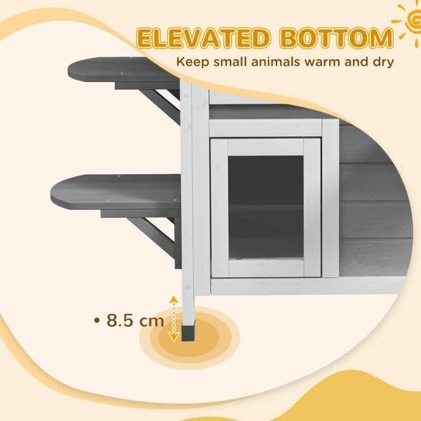 2-story Cat House Outdoor, Weatherproof Wooden Cat Enclosure with Escape Door, Openable Roof, Jumping Platforms, Grey
