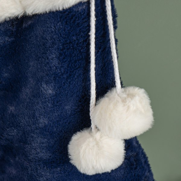 Samuel Alexander 55cm Blue Soft Plush Hanging Christmas Stocking with Faux Fur Trim and Pom Poms