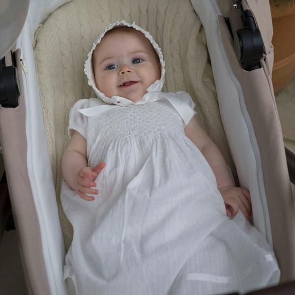 Rachel Riley Long Christening Smocked Dress & Bonnet