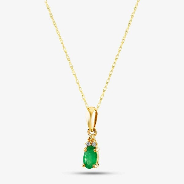 T. H. Baker 9ct Yellow Gold Emerald & Diamond Pendant Necklace QP00178-E YG