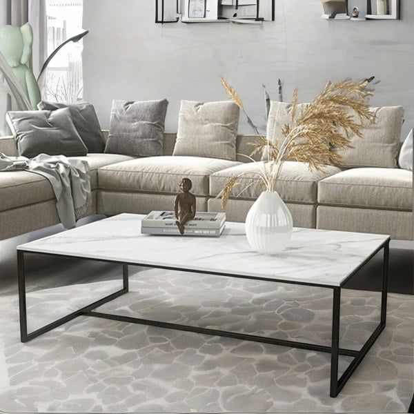 Rafaelo Mobilia Rectangular Faux Marble Coffee Table White