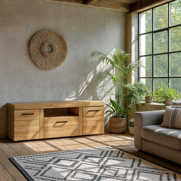Wyld Haus Cortina 2 Door 1 Drawer Tall TV Cabinet in Grandson Oak