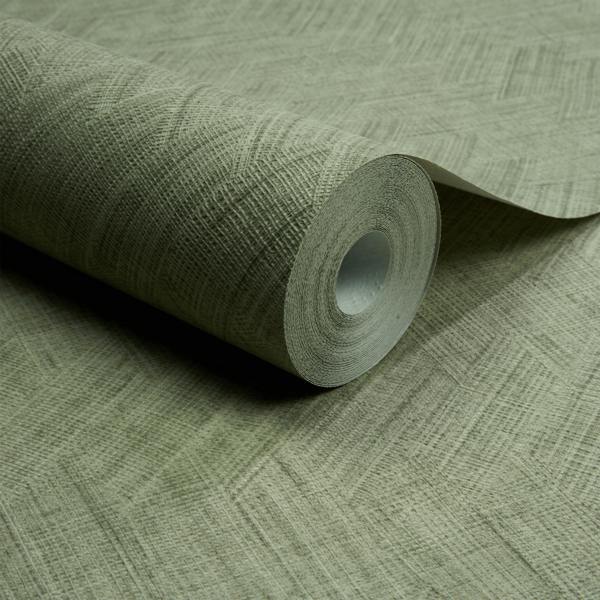 Grandeco Yuno Geometric Fabric Diamond Weave Textured Wallpaper, Khaki Green