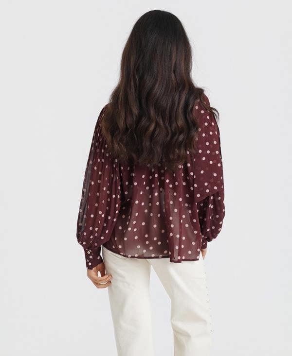 Burgundy Polka Dots Tie Neck Blouse back