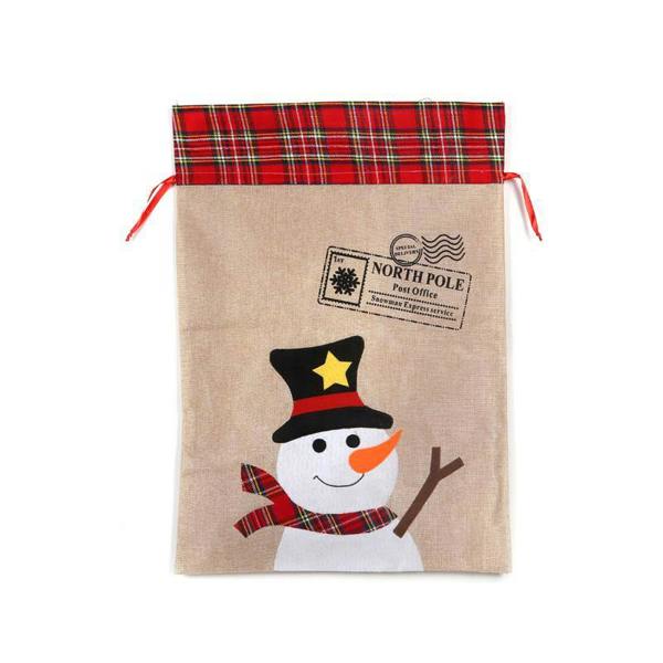 50 x 70 cm Snowman Christmas Sack in Thick Printed Hessian for Festive Gifts image 5