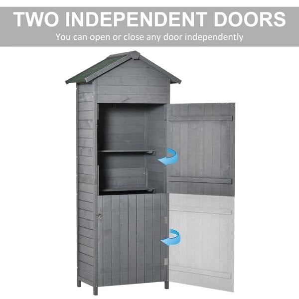 Dark grey wooden shed cabinet with two independently opening double doors