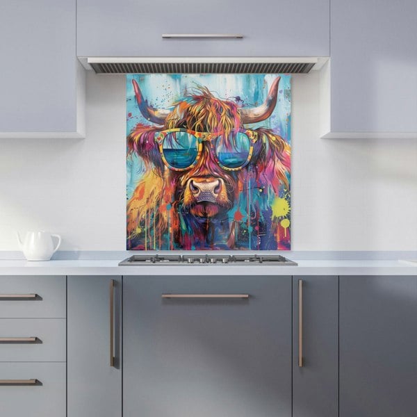 Warren Reed - Designer Splashart Highland Cow With Glasses Kitchen Splashback