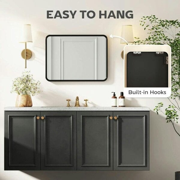 Bobobiy Rectangular Wall Mirror with HD Glass - Black