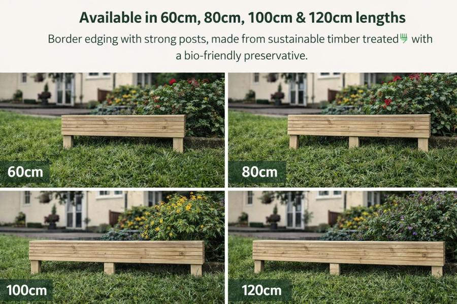 Wooden lawn edging installed in grass creating clean garden border