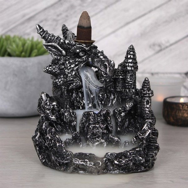 Serano Silver Dragon Backflow Incense Burner With Light