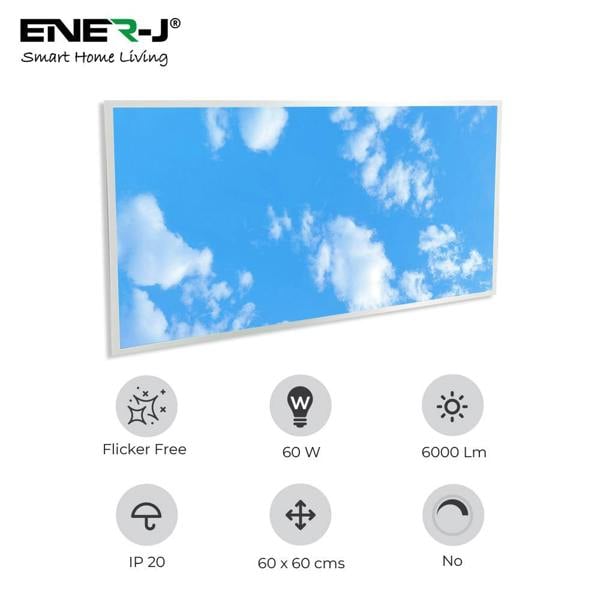 ENER-J Pack of 2, LED Backlit Panels with 2D Sky Picture (60W, 1195x595 mm) and Foldable Screwless Mounting Frames