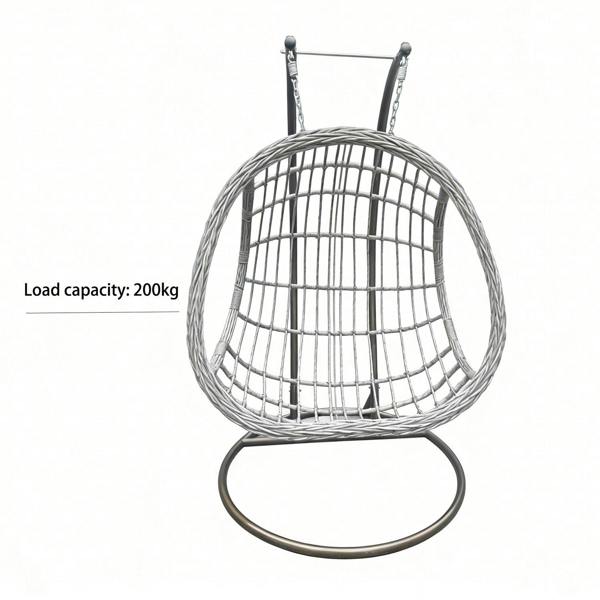 Fimous Indoor Outdoor Hammock Patio Rattan Two Seater Egg Hanging Chair Garden With Grey Thick Cushion