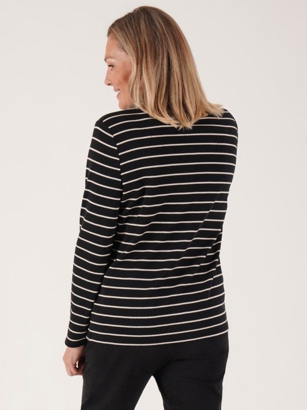 PennyPlain Striped Funnel Neck Top - Black