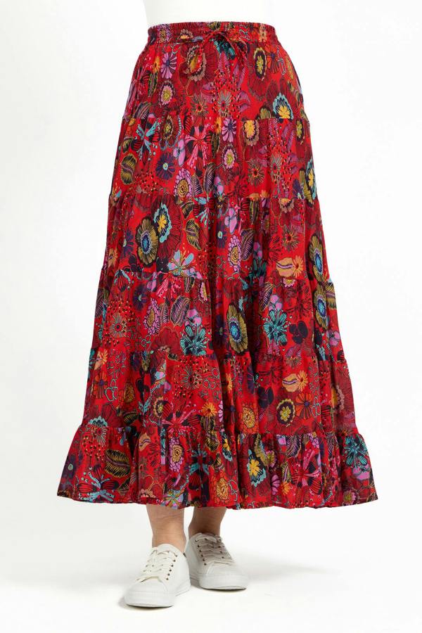 Mudflower Flower Printed Tiered Maxi Skirt