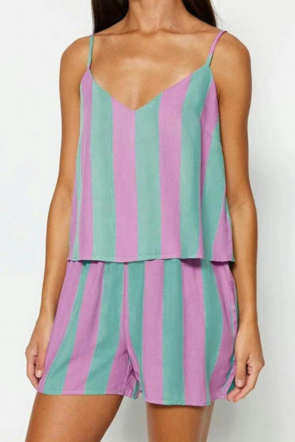Striped Cami Strap Viscose Shorts Pyjama