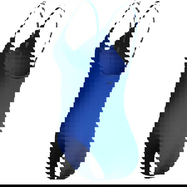 Sleek royal blue Speedo solid v neck swimsuit in xlance fabric