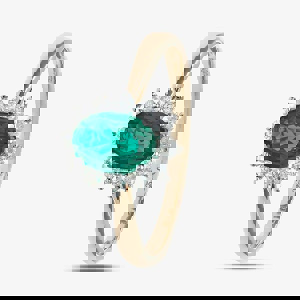 T. H. Baker 9ct Yellow Gold Oval Emerald & 0.25ct Diamond Cluster Ring PR10470Y EM