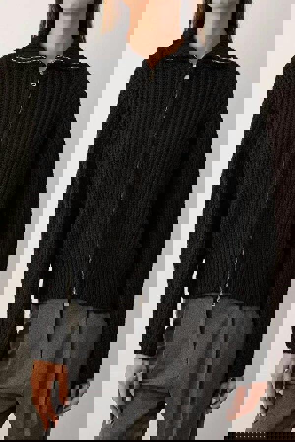 WOVCOR Soft-Textured Oversize Knit Cardigan with Zipper Detail