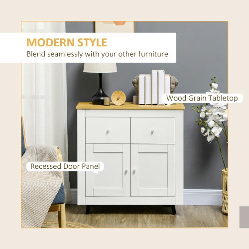 Wyld Haus Dielro White and Natural Wooden Farmhouse Sideboard With Double Doors And 2 Storage Drawers