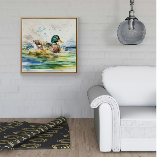 Warren Reed Splashing Mallard Watercolour Framed Canvas