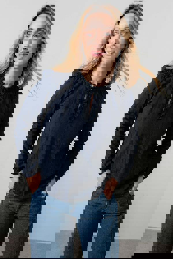 Lily & Me Emily Organic Cotton Check Keyhole Blouse Navy