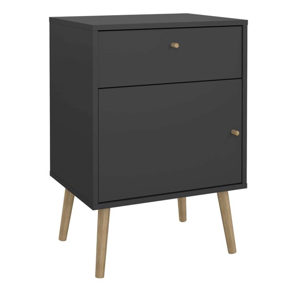 Wyld Haus Quietbloom Dark Grey Wooden Bedside Table 1 Door 1 Drawer