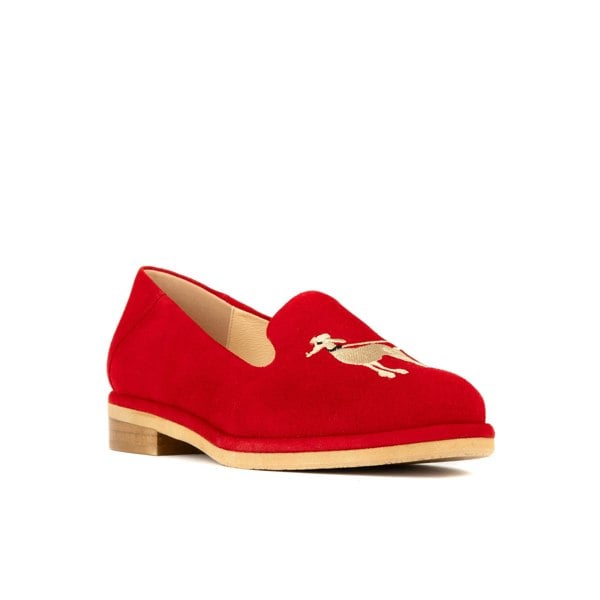 Embassy London Fetch - Red - Women's round toe poodle embroidered comfy leather loafer