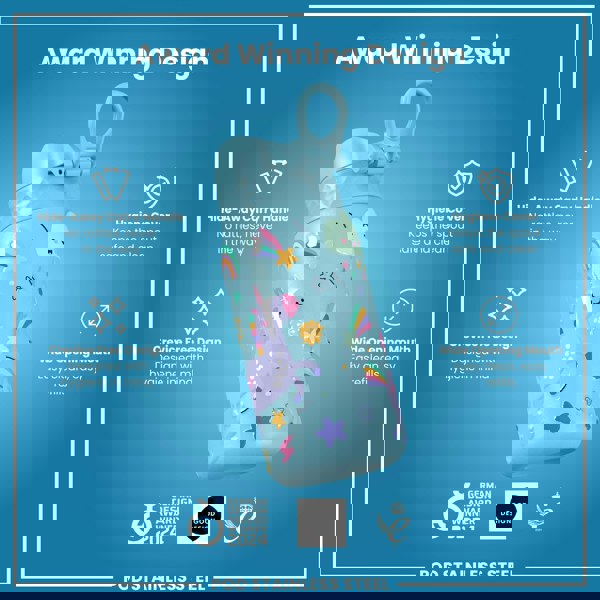 ION8 Leak Proof Kids Water Bottle, Stainless Steel, Blue Unicorns, 400ml (13oz)