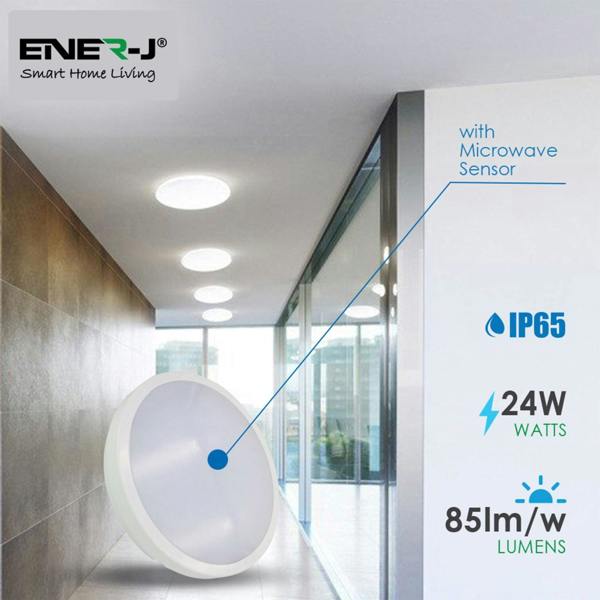 ENER-J 24W LED Bulkhead with Microwave Sensor & Emergency Function IP65 | 4000K